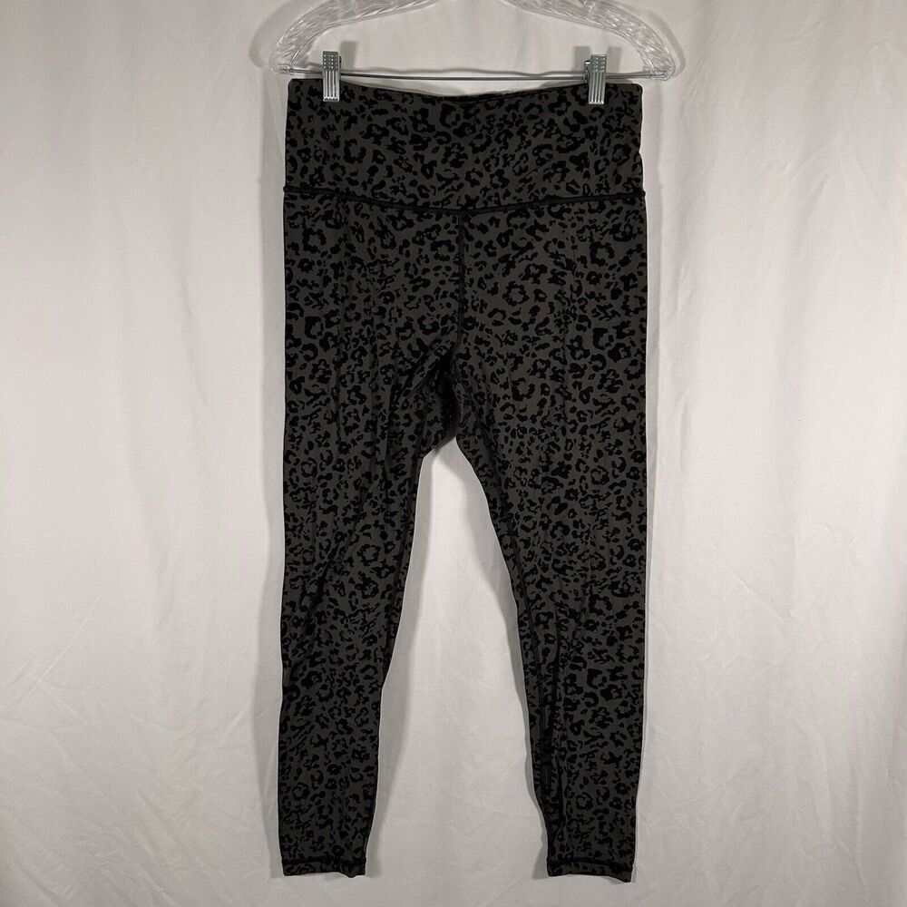 Athleta Leggings Women's Large Green Black Leapord Print Pull On 27" Inseam